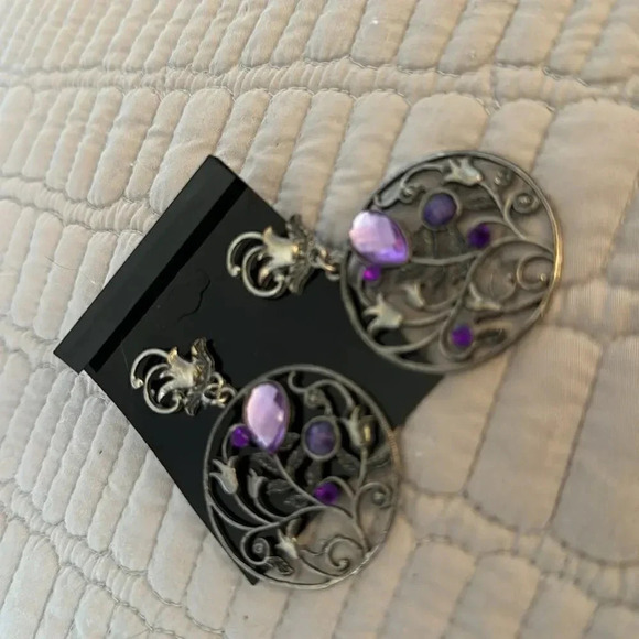 *Final Price* Purple/Amethyst Colored Round Silver Earrings - Delicate Design - Picture 3 of 3